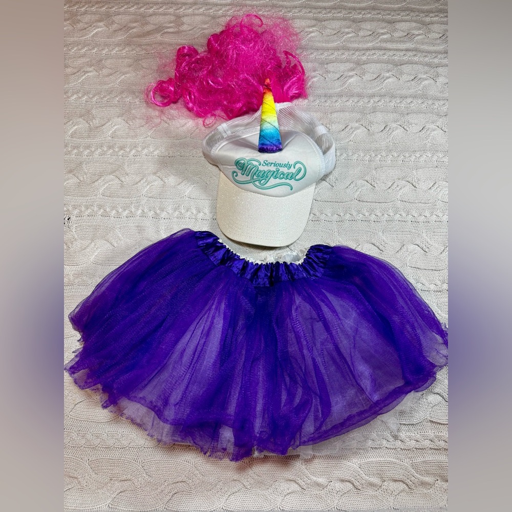 Purple & White Reversible Tutu and Unicorn Hat Set #1608